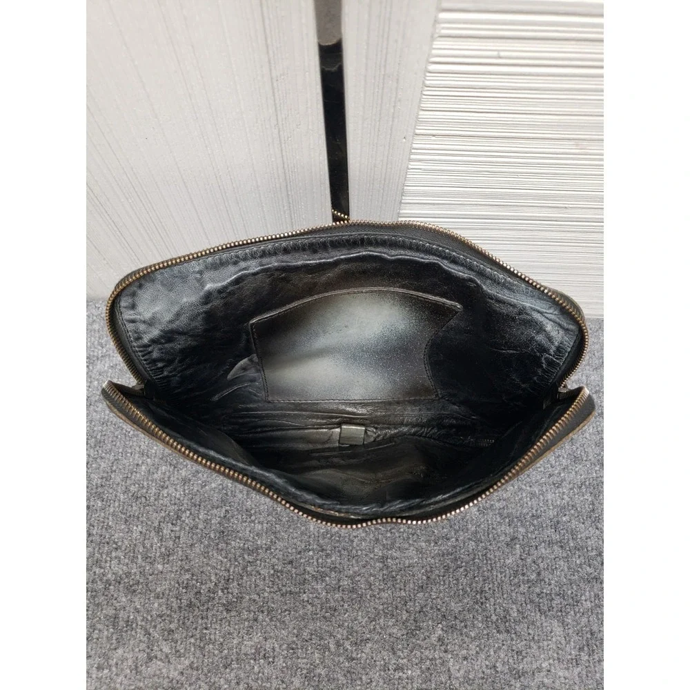 Lavorazione Artigianale Men Leather Clutch Bag Shinny Black Zip Lined Outdoor